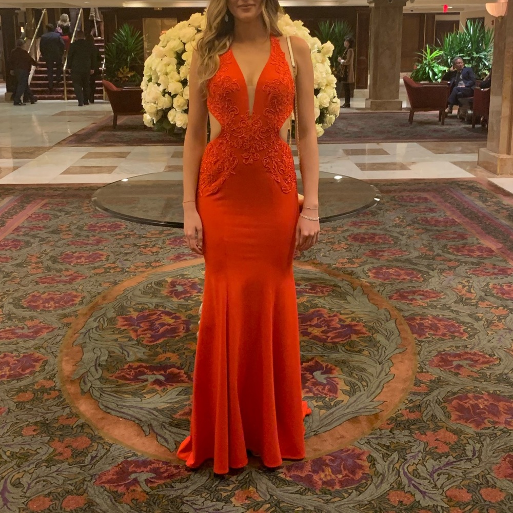 Red open back gown size 4